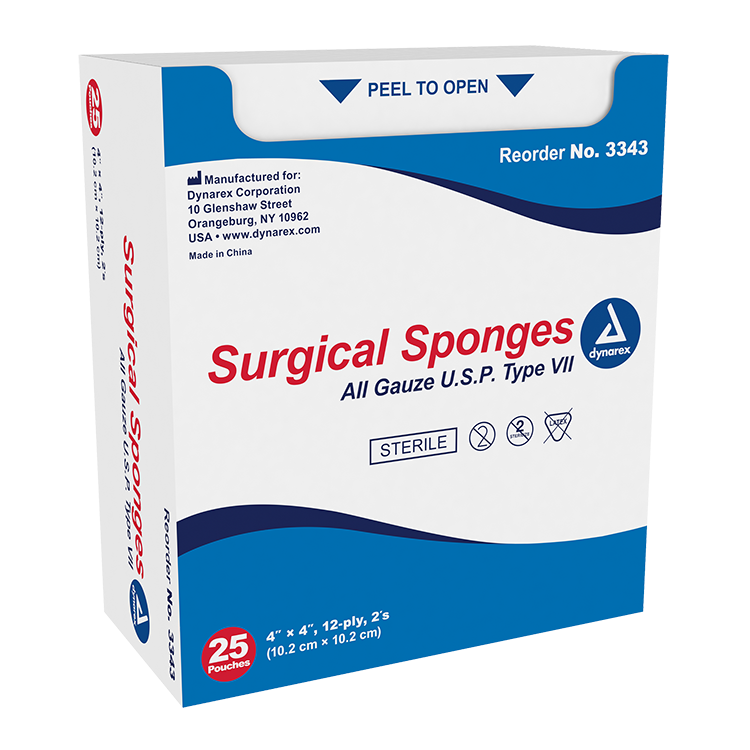 Gauze, 4 x 4, 12-ply,sterile, 2/pack, 25packs/Box