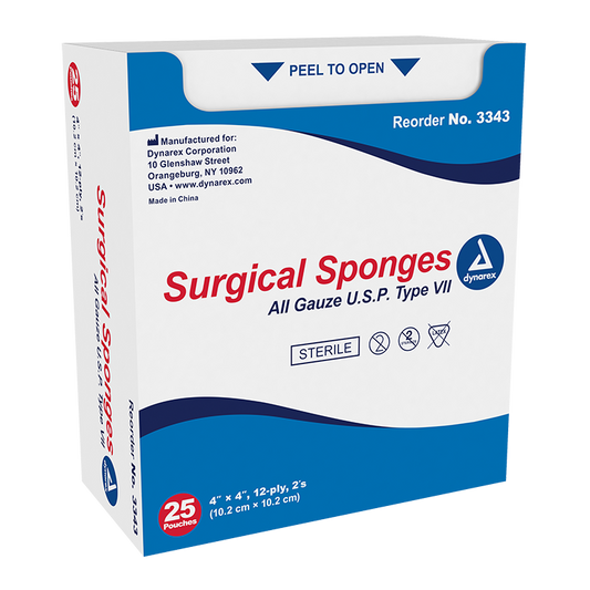 Gauze, 4 x 4, 12-ply,sterile, 2/pack, 25packs/Box