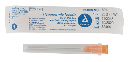 Disposable Needle, 25g x 1 1/2", 100/Box, Dynarex