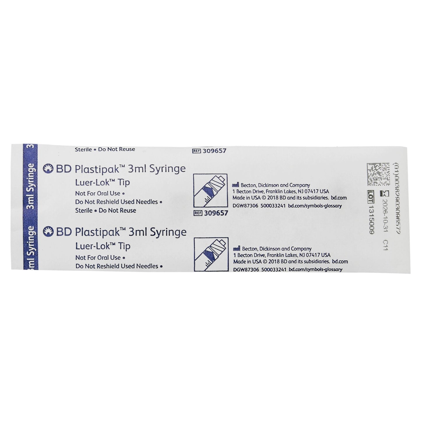 3cc Syringe, Luer Lock, 100/Box, BD
