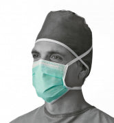 Surgical Mask, Level 1, Green pleated, tie, anti-fog adhesive, 50/Box, Medline