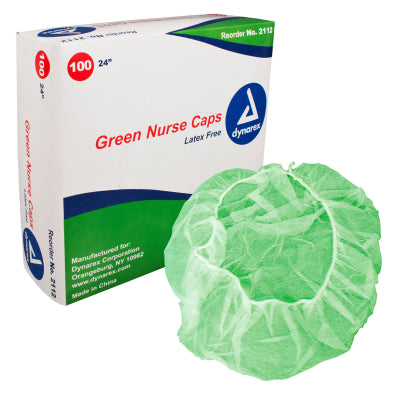 Bouffant Cap, Green, 24", 100/Box, Dynarex