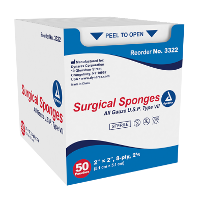 Gauze, 2 x 2, 8-ply, sterile, 2/pack, 50packs/Box