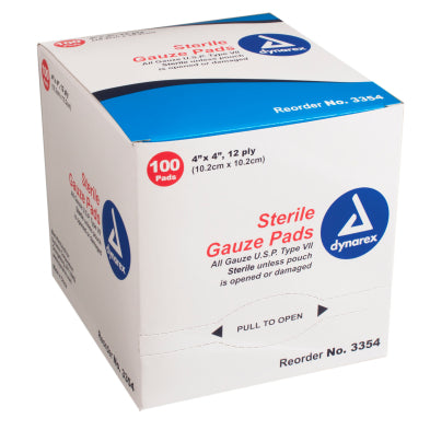Gauze, 4x4, 12-ply, sterile, indivdually wrapped 100/Box